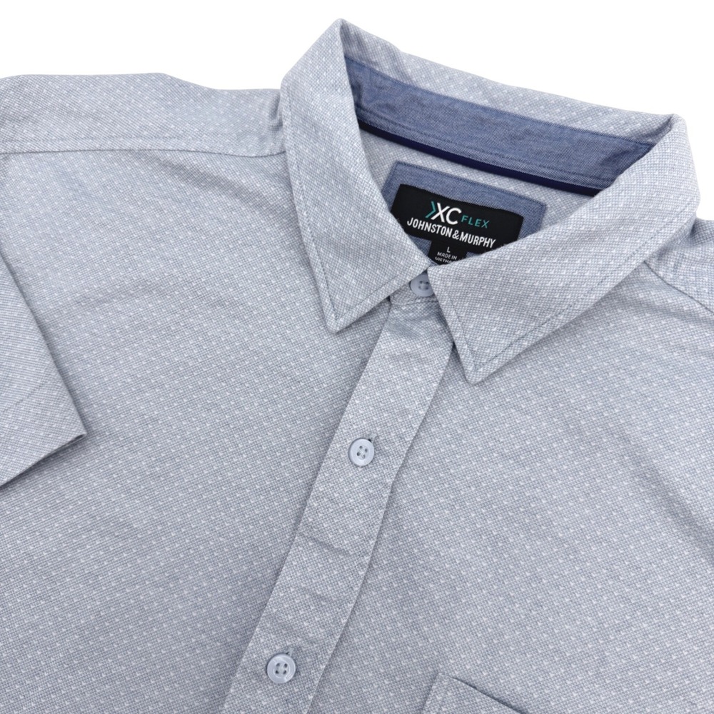 Johnston & Murphy Shirt Mens L Blue XC Flex Short Sleeve Stretch Casual Modern